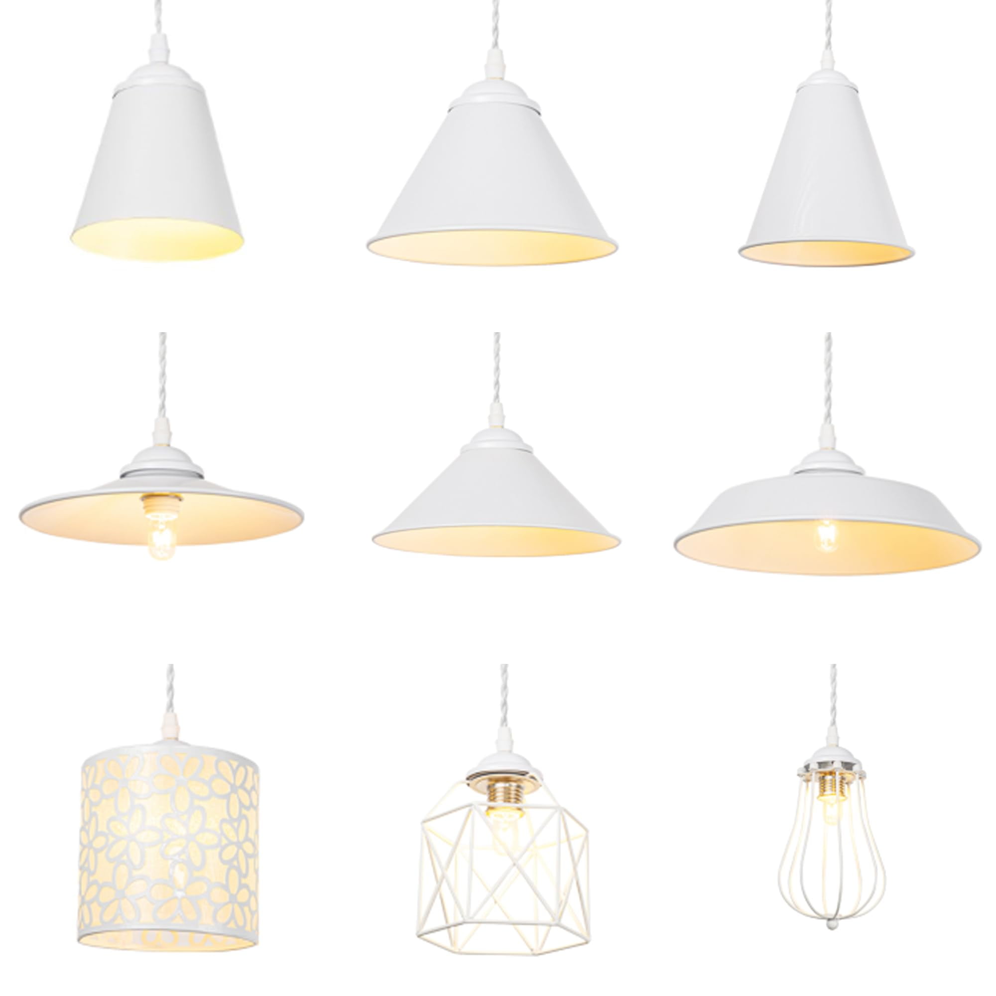 KAYYELAMP White Metal Lampshade E26 Base Modern Style Pendant Light Fixture 15 Feet Plug in Dimmer Cord Hanging Lamp for Kitchen Loft Dining Room(No Bulb)