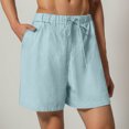 thumbnail image 2 of vigerkar Linen Shorts for Women Casual Summer Elastic High Waisted Short Pants Loose Lightweight Soft Comfy Beach Shorts with Pockets Light blue, L, 2 of 8