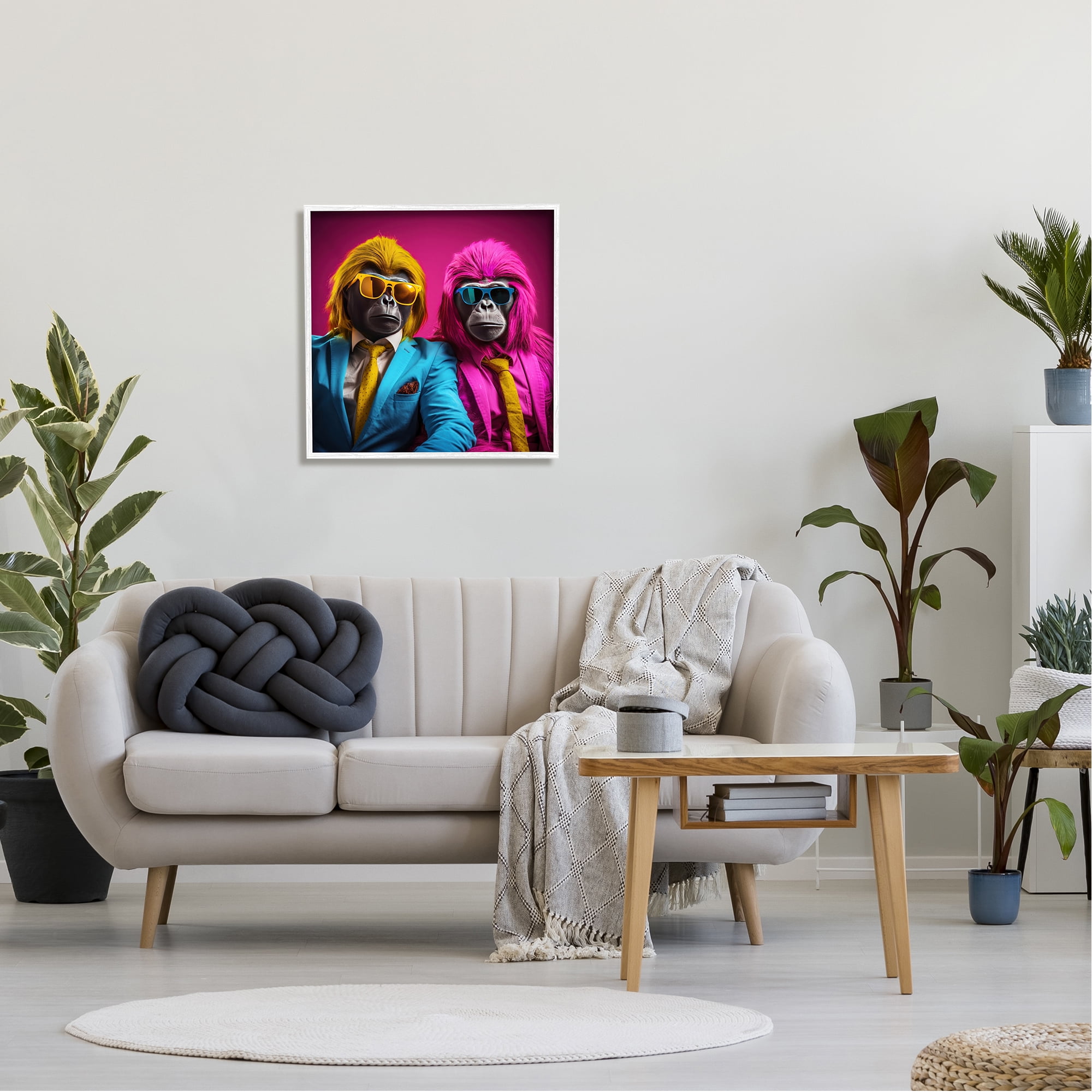 Stupell Industries Pink & Yellow Gorillas Animals & Insects Painting White Framed Art Print Wall Art, 24 x 24