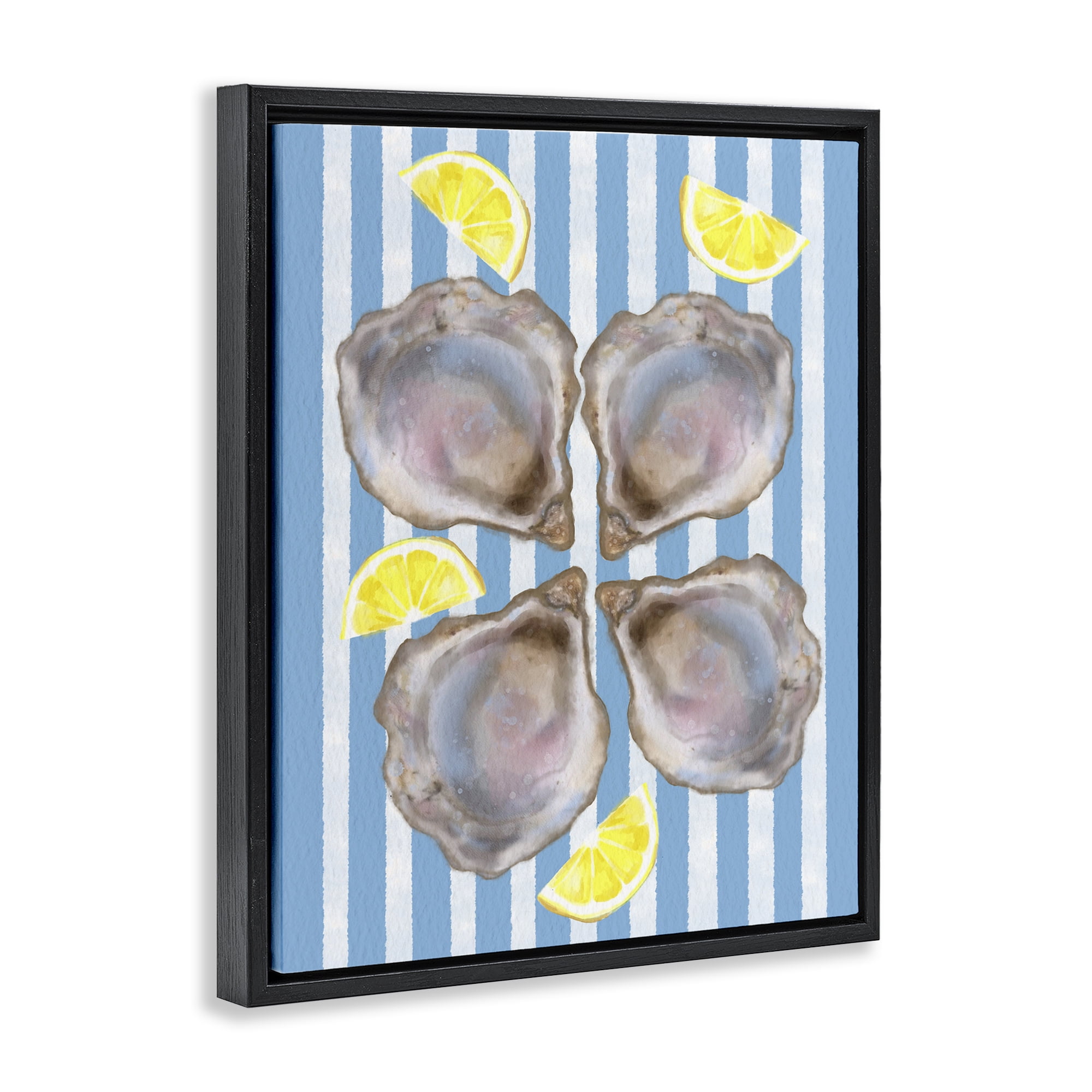 Stupell Industries Blue Stripe Oysters Black Framed Floater Canvas Wall Art, design by Matthew Piotrowicz
