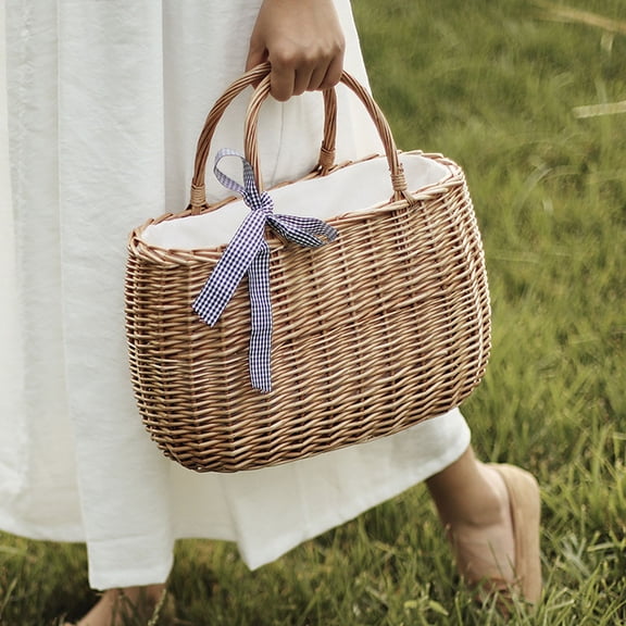 ELAYARD Handmade Rattan Storage Basket with Assorted Colors and Traditional Design for Home Organization