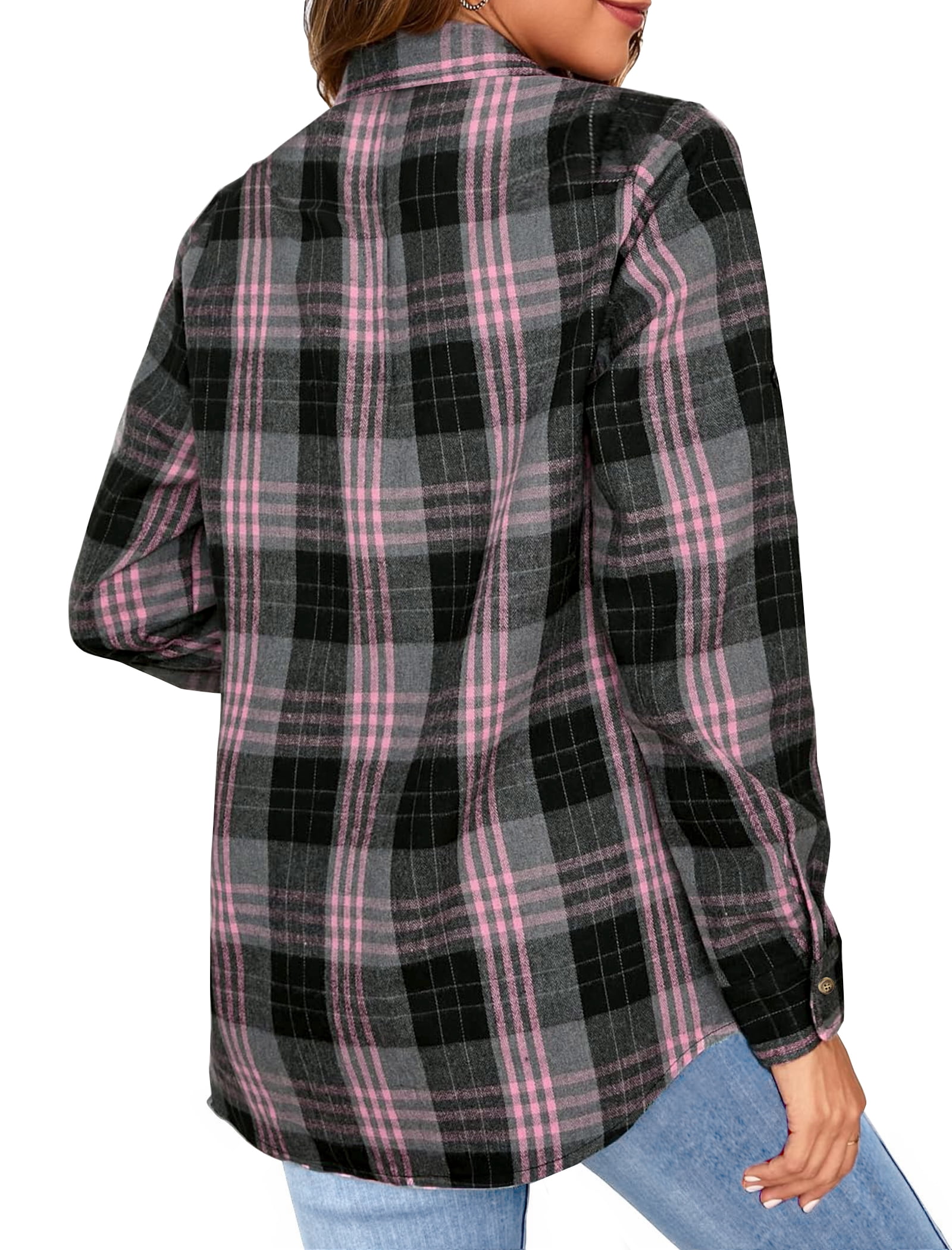 Fantaslook Plaid Flannel Shirts for Women Oversized Long Sleeve Button Down Shirts Blouses Tops