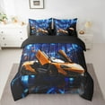 thumbnail image 2 of Feelyou Speed Sports Lover Bedding Comforter Set 7 Pieces for Child, Fashion Automobile Full Bedding Set, Neon Stripes Lines Reversible Fitted Sheet Flat Sheet, Lightweight Room Decor, 2 of 7