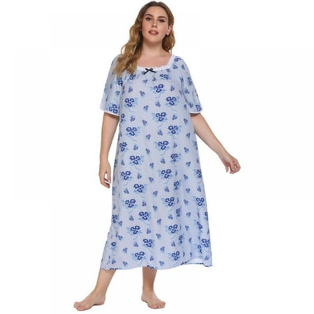 

WBQ Women s Plus Size Nightgowns Long Nightdress Short Sleeve Square Neck Floral Print Nightshirt Oversized Loose Lounge Dresses Long Sleepdress XL-4XL