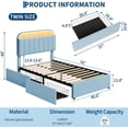thumbnail image 2 of YUSAZENS Twin Size Velvet Upholstered Bed Frame with LED Light, MDF Structure 2 Underbed Storage Drawers, Floor Standing Soft Platform Bed No Box Spring Needed,  Blue, 2 of 9