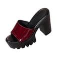 thumbnail image 2 of Xdegoge Flatform Sandals for Women Open Toe Chunky Block Heel Slip On Mules Glossy Patent Finish Treaded Sole Dressy Evening Party Footwear, 2 of 9