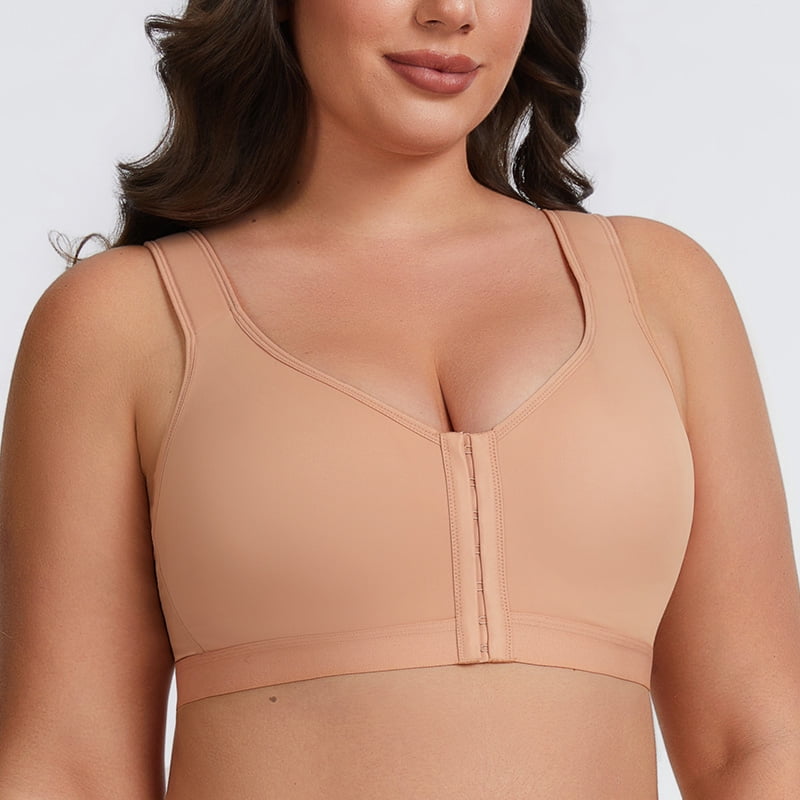 MELENECA Female Front Closure Wirefree Posture Bra for Women Cappuccino 44B