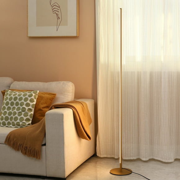 DEWENWILS 57.5" Glod LED Floor Lamp for Living Room, Minimalist Dimmable Mood Lighting, Standing Tall Floor Lamp for Bedroom, Home Office, 3000K Warm White Light