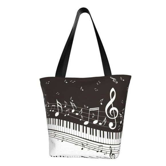 Balery Piano Keys With Musical Notes Bolsa de Hombro con Diseño, Bolsa Grande y Duradera, Bolsa Versátil para Compras