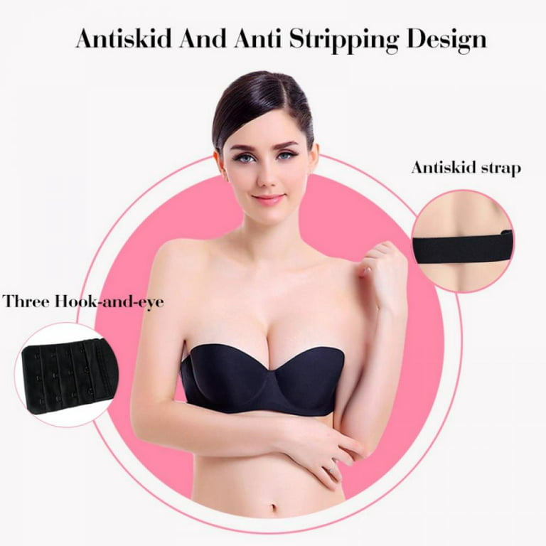 Women Strapless Clear Bra Invisible Strap Backless Push Up Lightly Padded  Brassiere