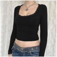 thumbnail image 4 of Women's Long Sleeve T Shirt Spliced Lace Neck Crop Design for Everyday Wear, 4 of 7