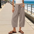 thumbnail image 2 of Zjunqe Capri Linen Barrel Pants for Women Drawstring Wide Leg Cotton Linen Cropped 2026 Casual Loose Summer Beach Vacation Flowy Boho Baggy Palazzo Trousers Wide Leg Barrel Harem Pants Khaki S, 2 of 6