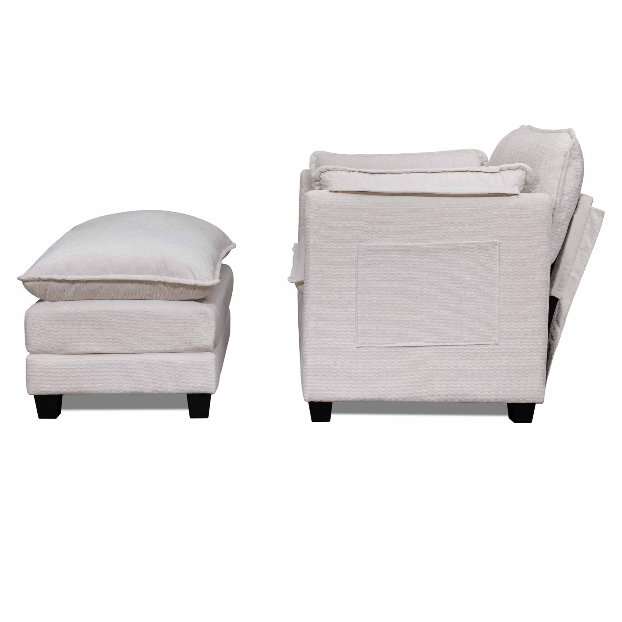 Lunale Oversized Modern Accent Chair with Ottoman, Lounge Reading Armchair, Single Sofa Chair for Living Room, Beige Boucle
