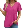 thumbnail image 2 of Jalioing Summer V Neck Tops Women's Eyelet Short Sleeve Tunic Blouses Trendy Casual Work Shirts Clothes, 2 of 7