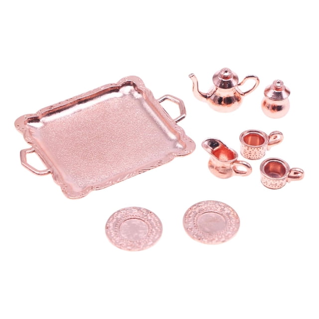 Juego de té en miniatura para casa de muñecas, accesorios para casa de muñecas, modelo de juego para niños, juguete de imitación para comedor, cafeterías, Micro paisaje, 8 Uds.
