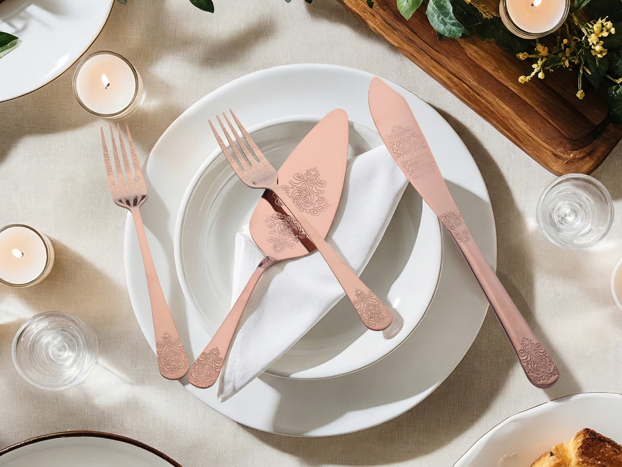 Unique Bargains Stainless Steel Silverware Set with Pie Spatula 4 Piece Rose Gold