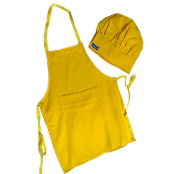CHEFSKIN Ensemble Tablier de CHEF + Chapeau Coloré Doux Ultra Léger, Entièrement Ajustable, Jaune, Adulte (Convient à la Plupart)
