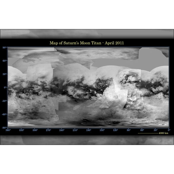 24"x36" Gallery Poster, Map of Saturn Moon Titan from Cassini Spacecraft - April 2011