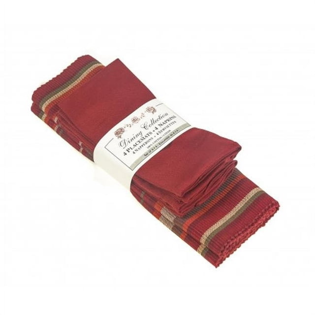 Mr. MJs AG-05192 Ensemble de 4 Sets de Table Plus 4 Serviettes, Rayures Rouges