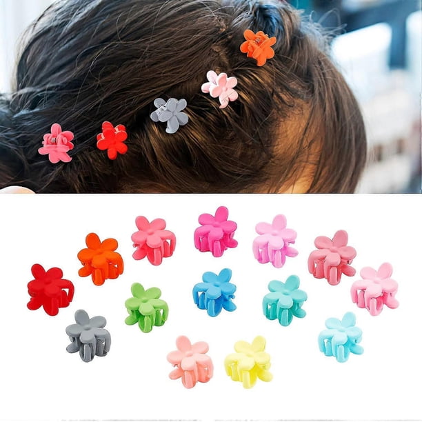 50 Pcs Colorful Mini Hair Claw Clips Clamps Accessories for Baby Toddler Girls Decorative Bun Thin Hair, Assorted Colors (Flower Style)