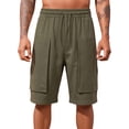 thumbnail image 3 of Men's Casual Linen Cargo Shorts, Trousers, Joggers Elastic Waist Drawstring Relaxed Fit Loose, Quick Dry Breathable Lightweight Multi Pocket, Beach Vacation Gym Workout Hiking, 3 of 8