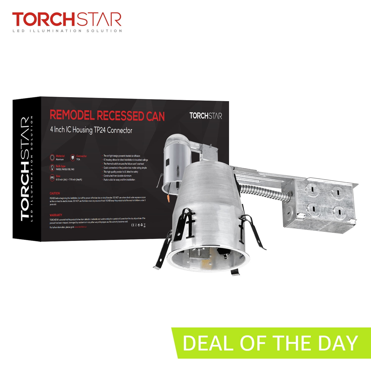 TORCHSTAR 4 Inch Remodel Recessed Lighting Housing, UL Listed, Air Tight IC Can Housing, TP24 Connector Included for LED Recessed Downlight Retrofit Kit