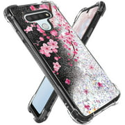 Silverback For LG Stylo 6 Case Moving Liquid Holographic Glitter Phone Case Women Girls Cute Bling Shockproof Clear Protective Case -Cherry Blossom