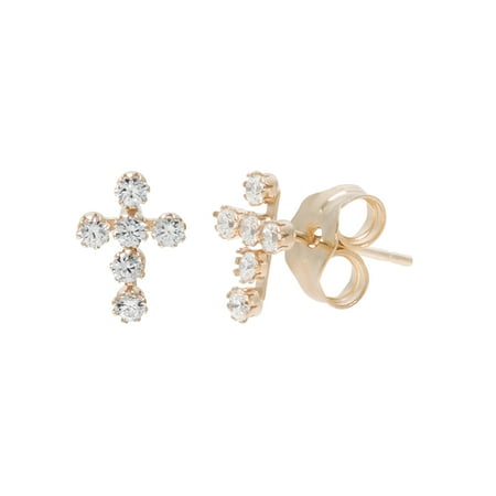 Brilliance Girls 14kt Yellow Gold Cubic Zirconia Cross Stud Earrings for Kids