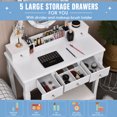 thumbnail image 4 of Makeup Vanity Table Set with 360° Rotatable Oval Mirror, 5 Drawers, Dressing Table with Padded Stool for Bedroom,White, 4 of 8