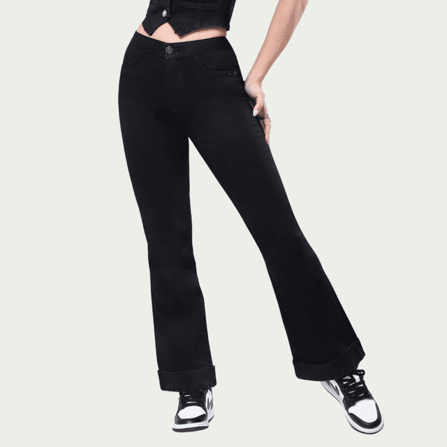 Pantalón Boot Cut Negro Mujer Gabardina Stretch