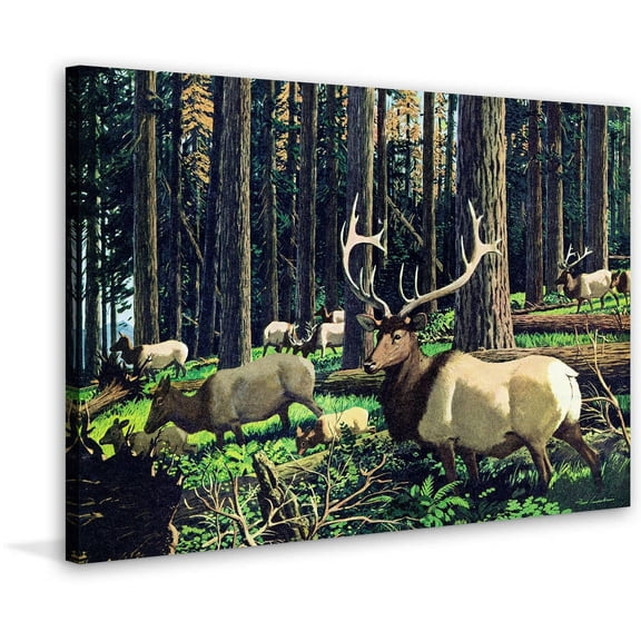 "Elk Herd" Painting Print on Wrapped Canvas