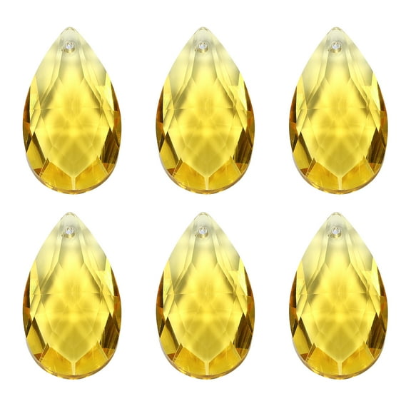 Uxcell K9 Crystal Pendants Teardrop Beads, 6 Pack 38mm Chandelier Prisms Parts Hanging Beads DIY Lamp Golden