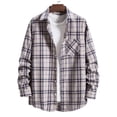 thumbnail image 2 of Mens Beach Shirts Men's Leisure Plaid Long Sleeve Slim Single Turn-Down Collar Shirt Mens Shirt Khaki M, 2 of 6