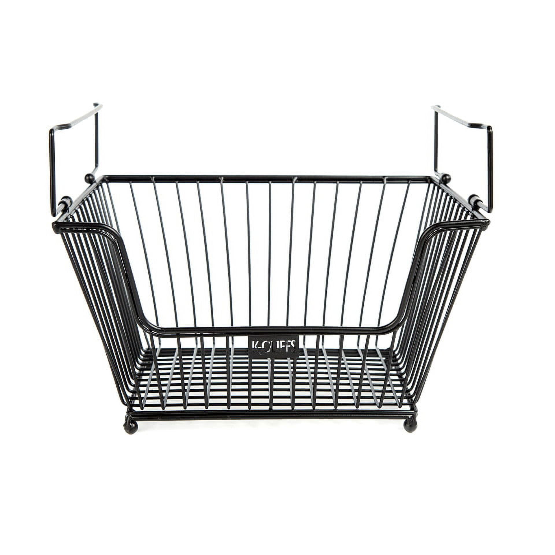K-Cliffs Stackable Metal Storage Baskets Heavy Duty Quality Bread Wire Baskets Snack Bins for Office Craft Room Kitchen Pantry Office Garage Store Display, 3pcs Pack, Black