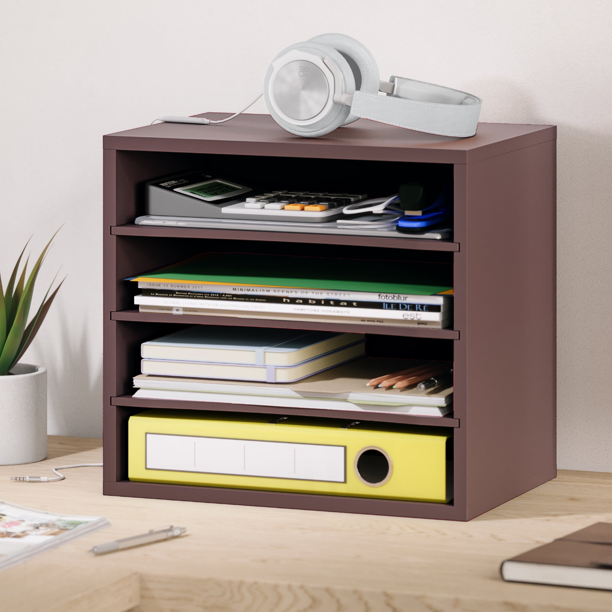 Ballucci 4-Tier Desk Paper Organizer, Office File Organizer, Document Letter Tray, Dark Brown