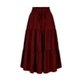 thumbnail image 5 of RUTAYY Bohemian Style Tiered Flared Midi Skirt For Women Flowing A-Line Skirt With Lightweight Fabric For Casual Wear And Beach Outings Solid Color Smocked Boho Pleated Skirts, 5 of 7