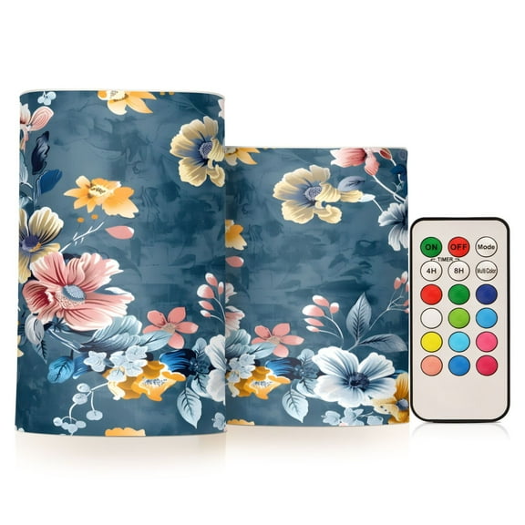 ALAZA Flower Botanicals 2 PCs LED Flickering Flameless Candles with Remote Timer Battery Operated Candle