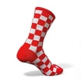 thumbnail image 3 of COUVER Red and White Cotton Checkered Mid Calf Crew Socks 2 Pack Women's, 3 of 7