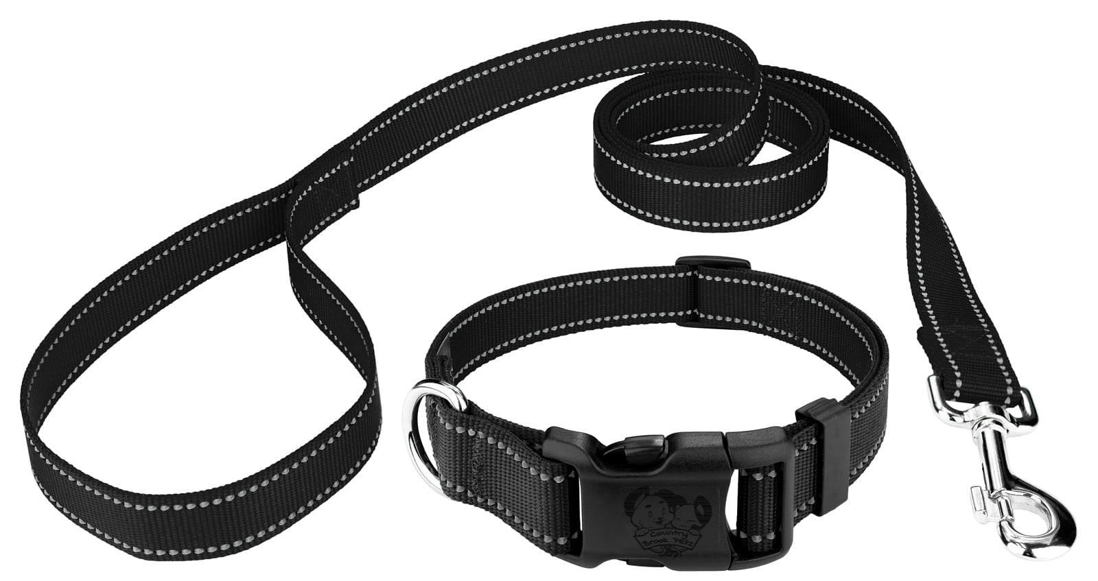 Country Brook Petz® 1 inch Deluxe Black Reflective Nylon Dog Collar