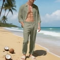 thumbnail image 5 of Aofany Men's 2 Piece Outfits Linen Set Solid Turndown Collar Long Sleeve Button Shirts and Drawstring Elastic Wais Pants Casual Beach Outfits, 5 of 8
