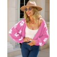 thumbnail image 6 of Women'S Cute Daisy Cropped Knitted Cardigand Open Front Long Sleeve Loose Sweater Jackets Outwear Rose Red S, 6 of 7