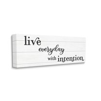 Stupell Industries Everyday with Intention Phrase Minimal Black White Text Inspirational Painting Gallery Wrapped Canvas Art Print Wall Art, 20 x 48