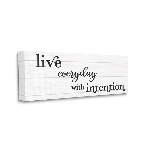 Stupell Industries Everyday with Intention Phrase Minimal Black White Text Inspirational Painting Gallery Wrapped Canvas Art Print Wall Art, 20 x 48