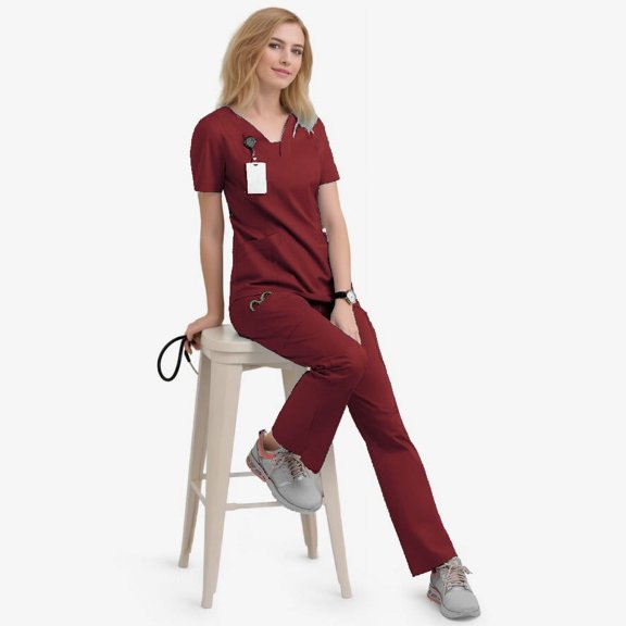LYMAYTER Women Quick-Dry Medical Uniform Comfort Ventilate Multi-pocket Design Medical Uniform Top & Pants for S-2XL