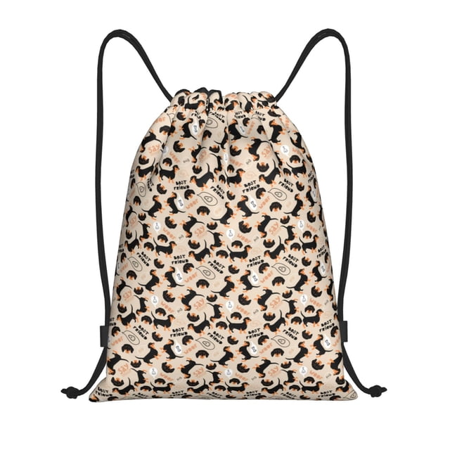 Saiise Dachshund Pattern Sports Drawstring Backpack - String Swim Gym Bag with Wet Proof Pocket for Women&Men-Small