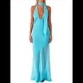 thumbnail image 2 of Vestido de Cóctel Elegante con Cuello Halter, Sin Mangas, con Volantes y en Forma de o para Mujer. Azul M, 2 of 8