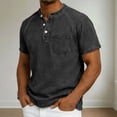 thumbnail image 2 of ZCFZJW Distressed Henley Shirts for Men Vintage Classic Fit Short Sleeve 1/4 Button V Neck Washed Denim T-Shirts Retro Acid Wash Solid Tee Top with Pocket, 2 of 7