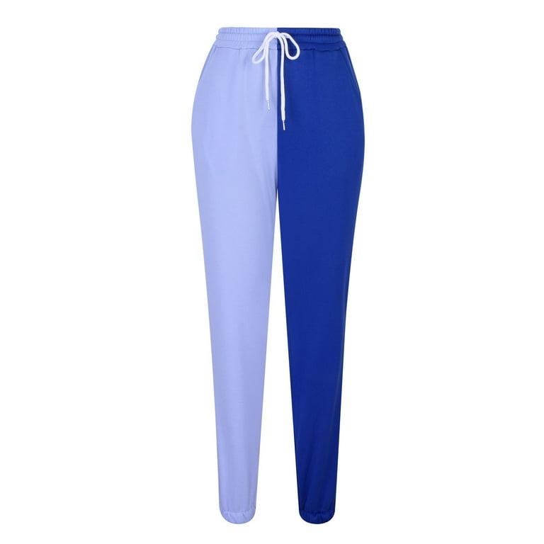 Womens Joggers Baggy Pants High Waist Two Tone Color Block