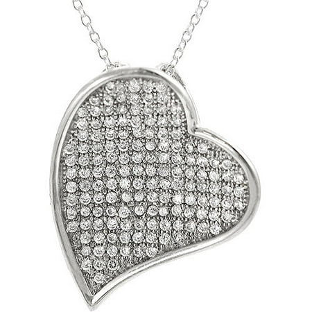 Brinley Co. Cubic Zirconia Pave-Set Heart Pendant in Sterling Silver, 18