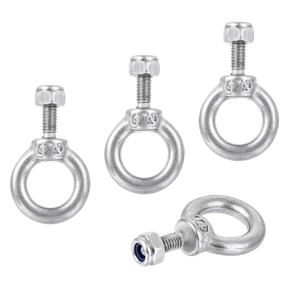 Unique Bargains Lifting Eye Bolt M4 x 11mm Male Thread with Hex Screw Nut for Hanging, Stainless Steel, 4 Sets